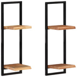 Wall Shelves 2 pcs 25x25x75 cm Solid Wood Acacia and Steel