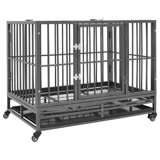 Dog Cage | Black and Silver | Steel with silver spray painting | Large