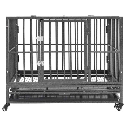Dog Cage | Black and Silver | Steel with silver spray painting | Large