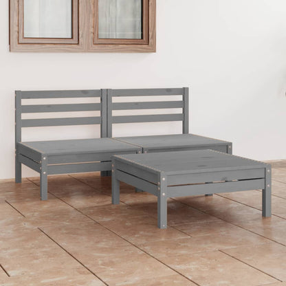 3 Piece Patio Lounge Set Gray Solid Wood Pine