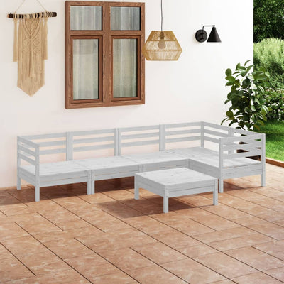 6 Piece Patio Lounge Set Solid Pinewood White