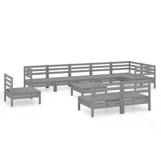10 Piece Garden Lounge Set Solid Wood Pine Grey
