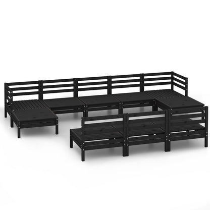 10 Piece Garden Lounge Set Black Solid Wood Pine