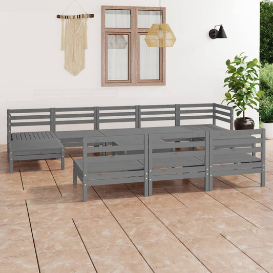 11 Piece Garden Lounge Set Grey Solid Wood Pine