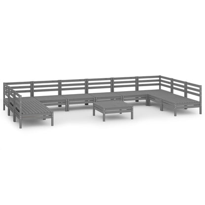 11 Piece Garden Lounge Set Grey Solid Wood Pine