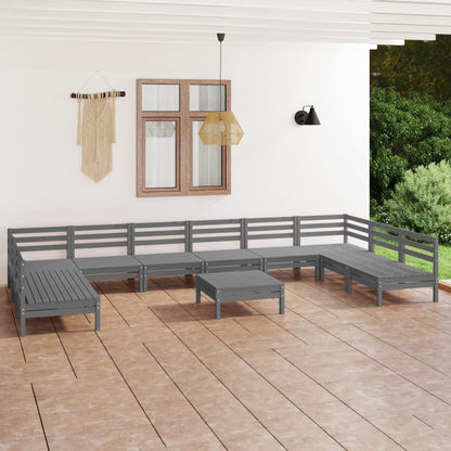 11 Piece Garden Lounge Set Grey Solid Wood Pine