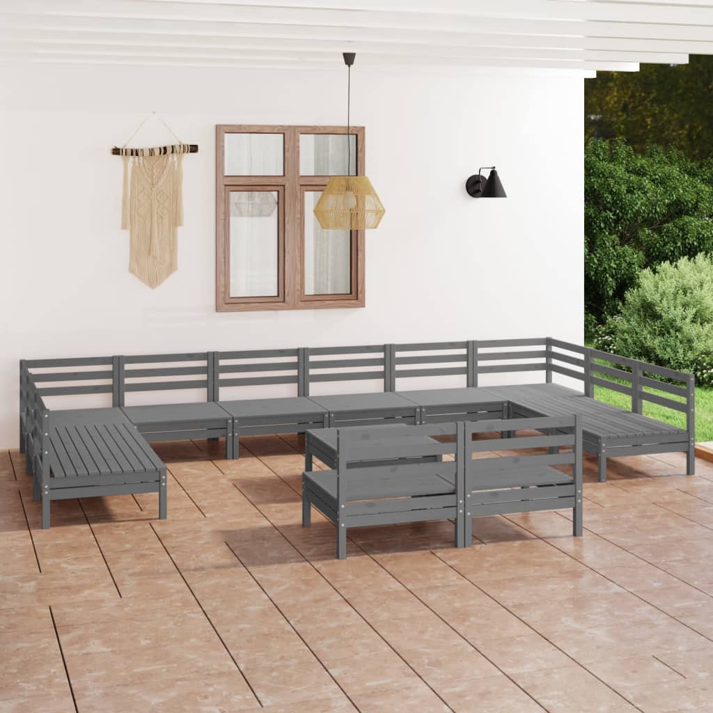 13 Piece Garden Lounge Set Grey Solid Wood Pine