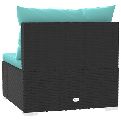 4 Seater Sofa with Cushions Black Poly Rattan