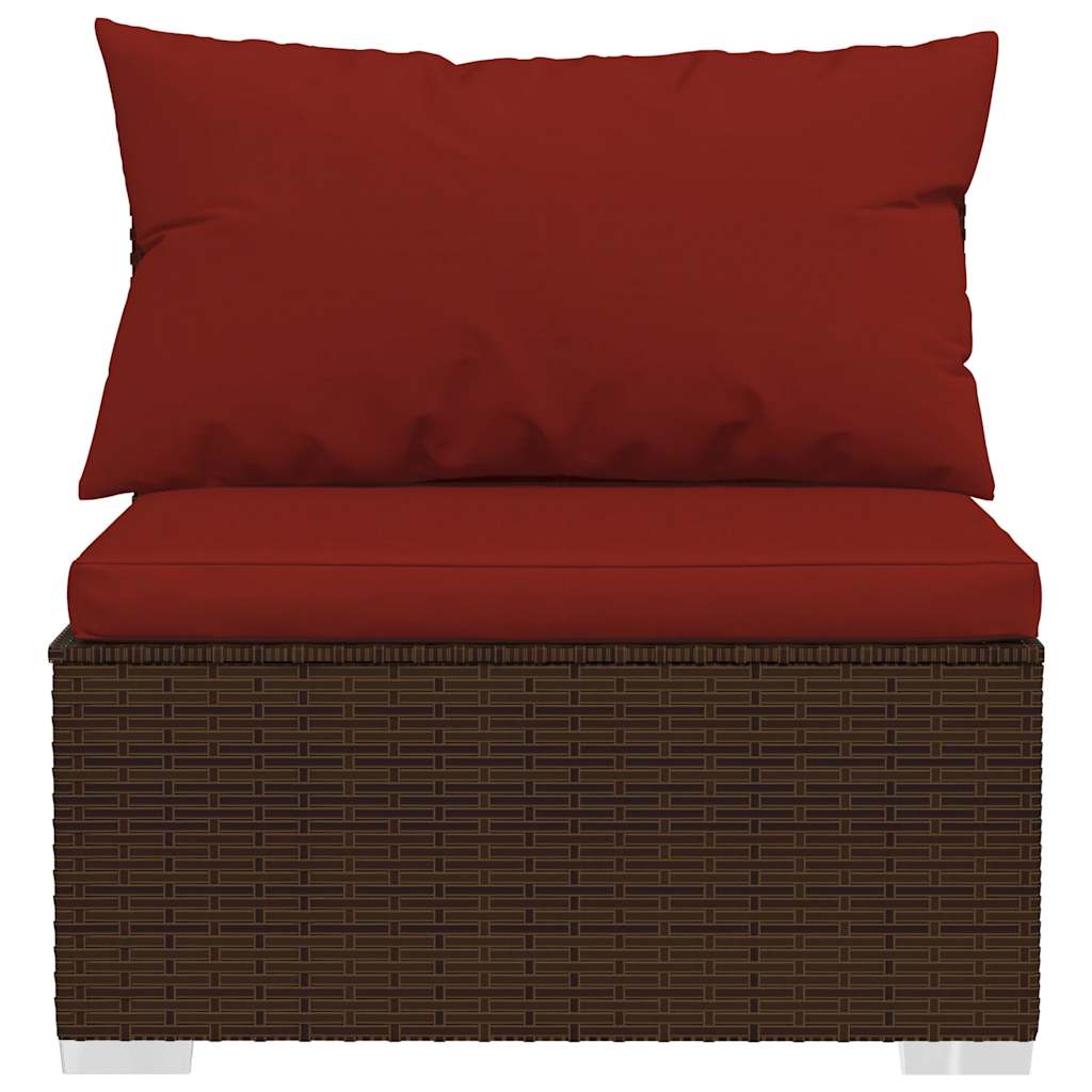 Patio Middle Sofa with Cushions Brown Poly Rattan