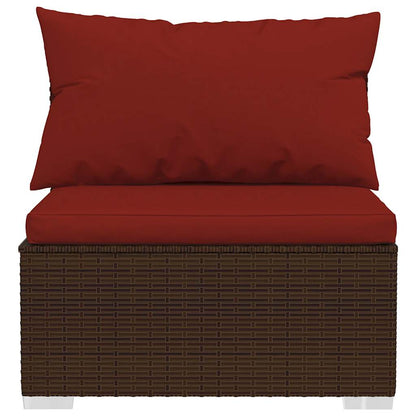 Patio Middle Sofa with Cushions Brown Poly Rattan