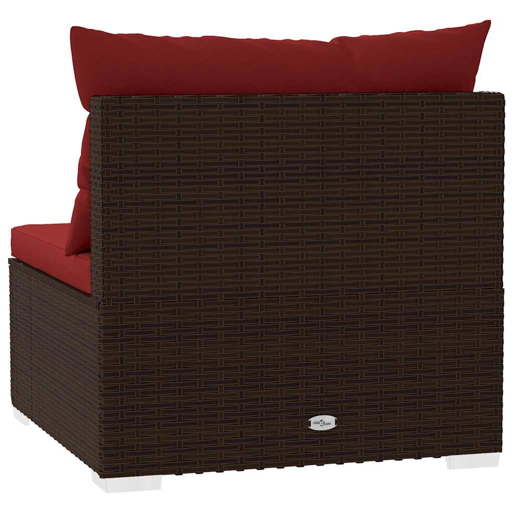 Patio Middle Sofa with Cushions Brown Poly Rattan