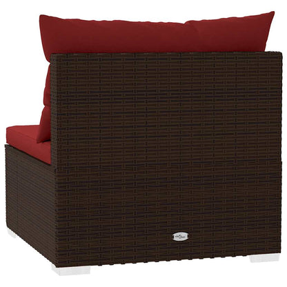 Patio Middle Sofa with Cushions Brown Poly Rattan