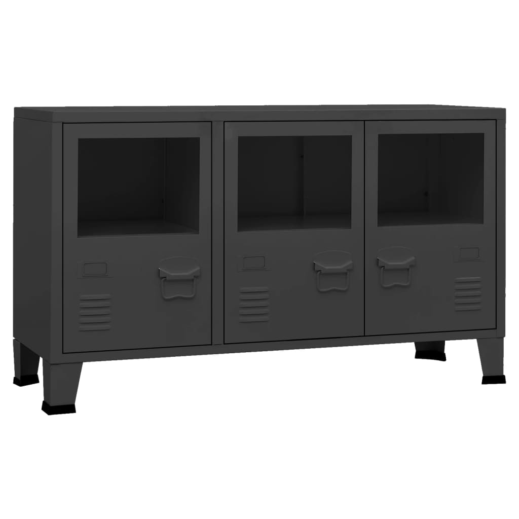 Industrial Sideboard Black 41.3"x13.8"x24.4" Metal and Glass