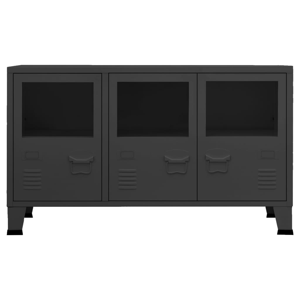 Industrial Sideboard Black 41.3"x13.8"x24.4" Metal and Glass