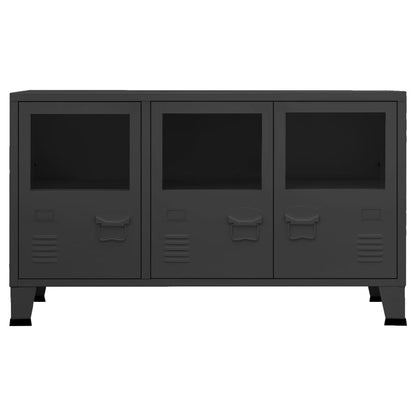 Industrial Sideboard Black 41.3"x13.8"x24.4" Metal and Glass
