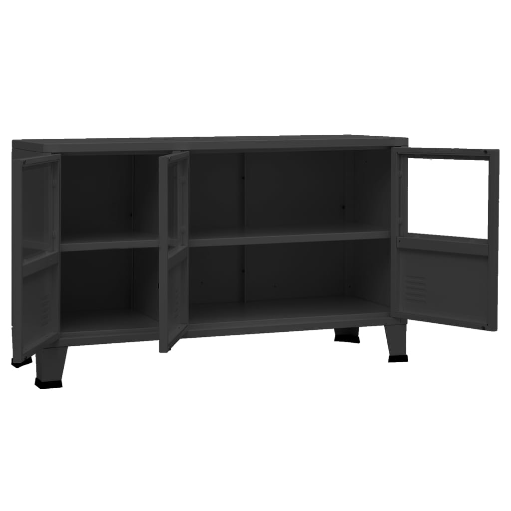 Industrial Sideboard Black 41.3"x13.8"x24.4" Metal and Glass