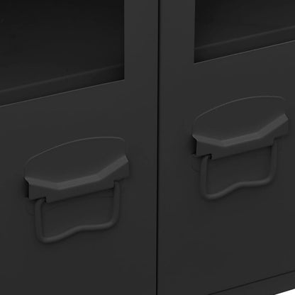 Industrial Sideboard Black 41.3"x13.8"x24.4" Metal and Glass