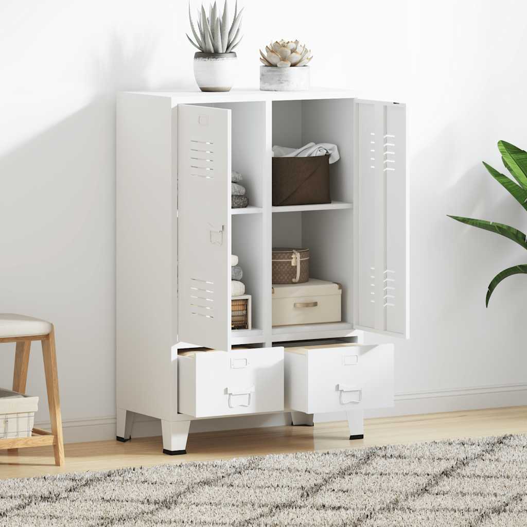 vidaXL Wardrobe White Steel Medium Height-Adjustable Shelves Wardrobe
