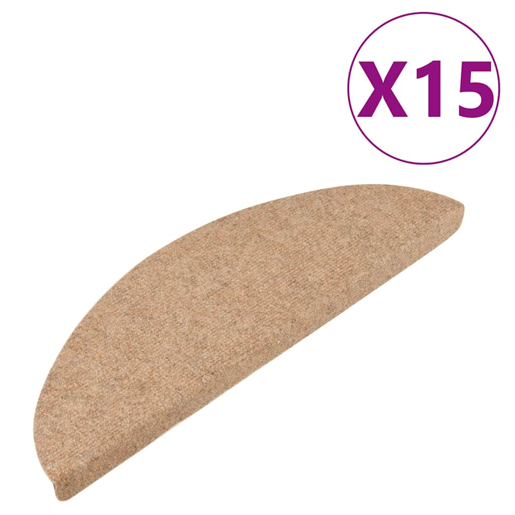 136388 vidaXL Stair Mats Self-adhesive 15 pcs 56x17x3 cm Beige