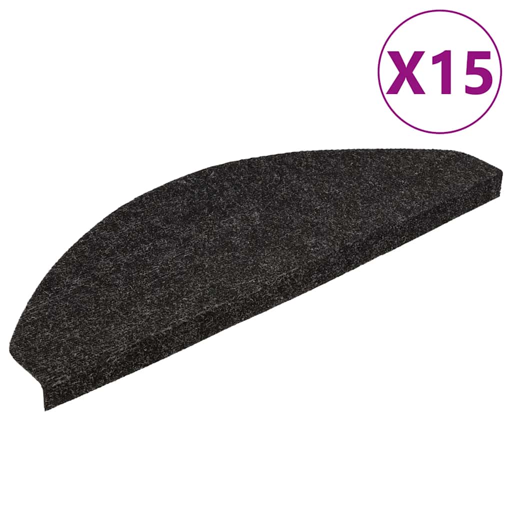 136390 vidaXL Stair Mats Self-adhesive 15 pcs 56x17x3 cm Black