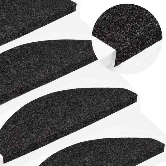 136390 vidaXL Stair Mats Self-adhesive 15 pcs 56x17x3 cm Black