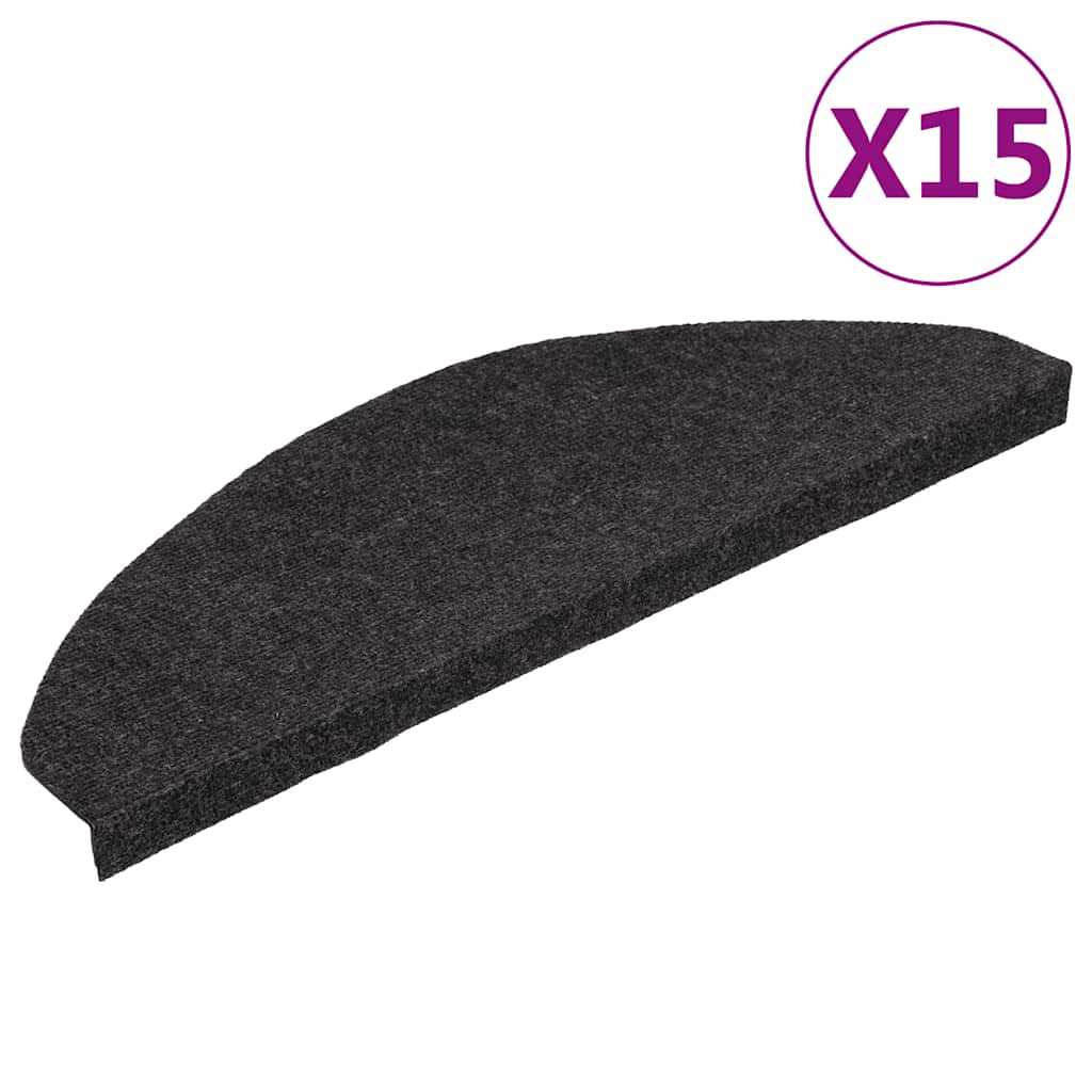 136396 vidaXL Stair Mats Self-adhesive 15 pcs 65x22,5x3,5 cm Black
