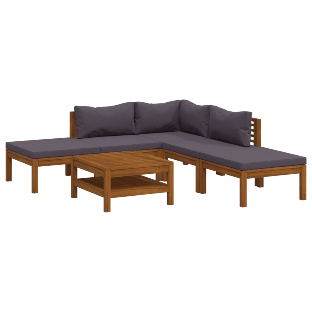 6 Piece Patio Lounge Set with Cushion Solid Acacia Wood