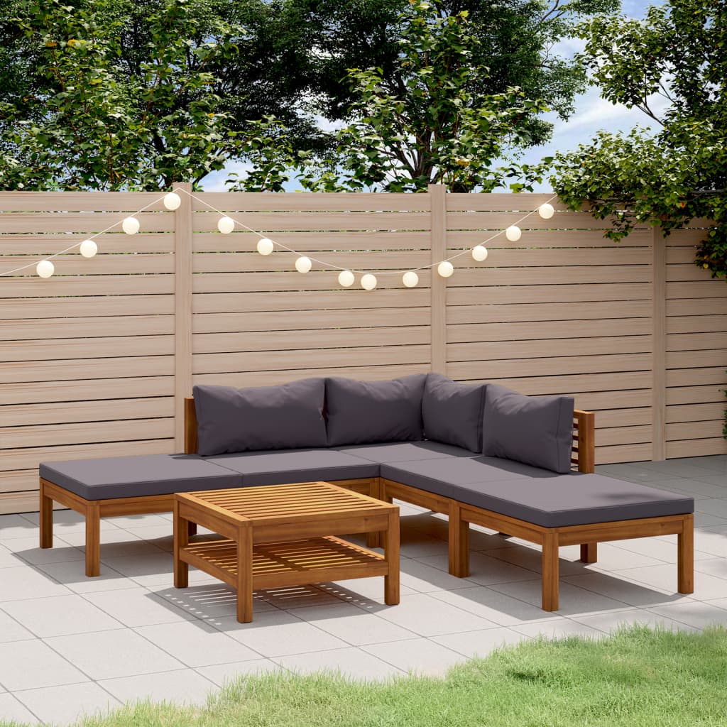 6 Piece Patio Lounge Set with Cushion Solid Acacia Wood