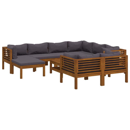 10 Piece Patio Lounge Set with Cushion Solid Acacia Wood
