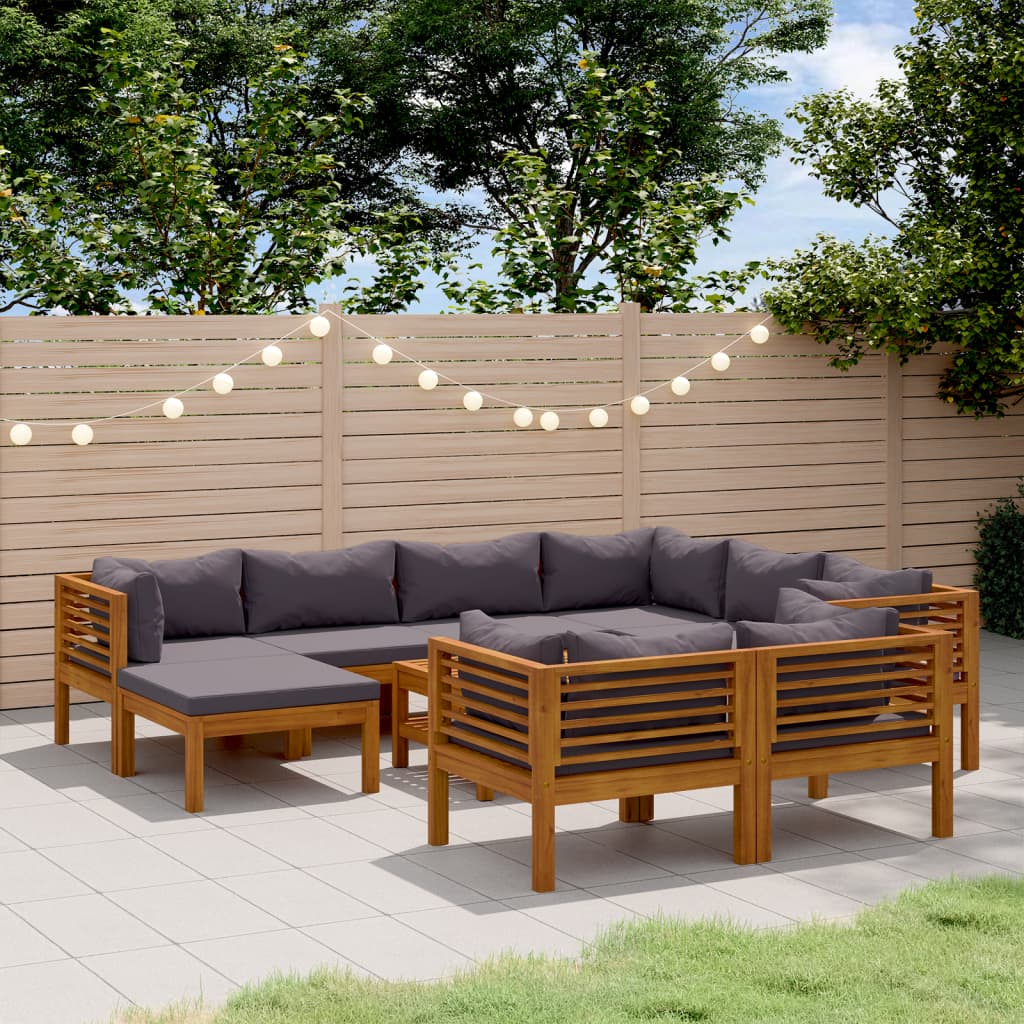 10 Piece Patio Lounge Set with Cushion Solid Acacia Wood