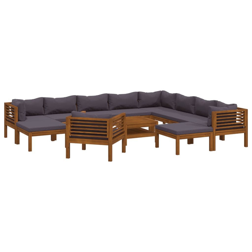 12 Piece Patio Lounge Set with Cushion Solid Acacia Wood