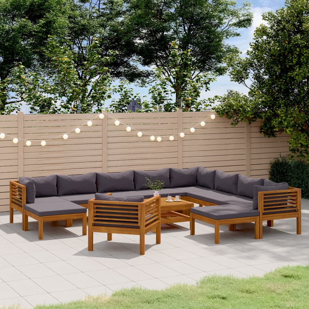12 Piece Patio Lounge Set with Cushion Solid Acacia Wood