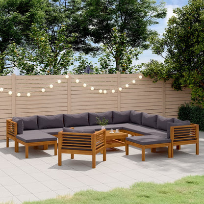 12 Piece Patio Lounge Set with Cushion Solid Acacia Wood