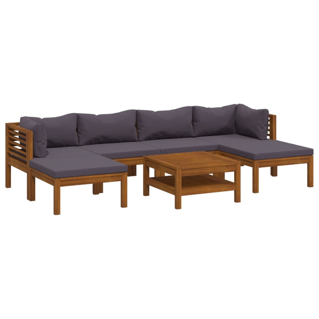 7 Piece Patio Lounge Set with Cushion Solid Acacia Wood
