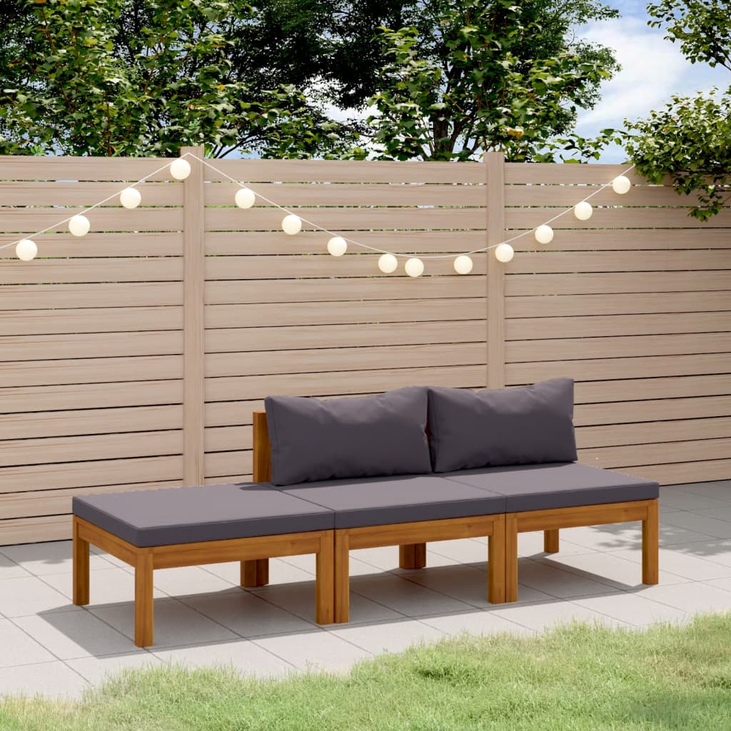 3 Piece Patio Lounge Set with Cushion Solid Acacia Wood