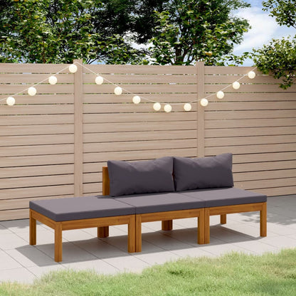 3 Piece Patio Lounge Set with Cushion Solid Acacia Wood