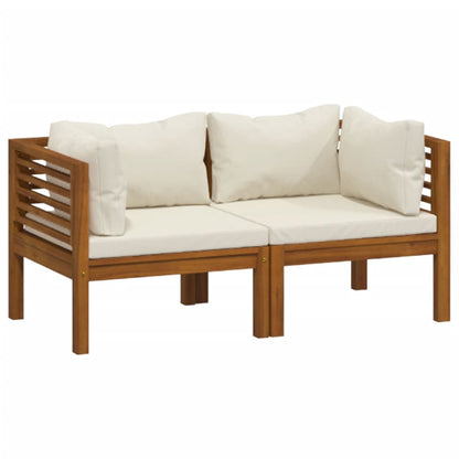 2-Seater Patio Sofa with Cream Cushion Solid Acacia Wood