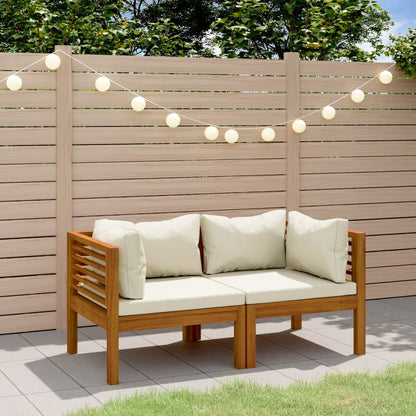 2-Seater Patio Sofa with Cream Cushion Solid Acacia Wood