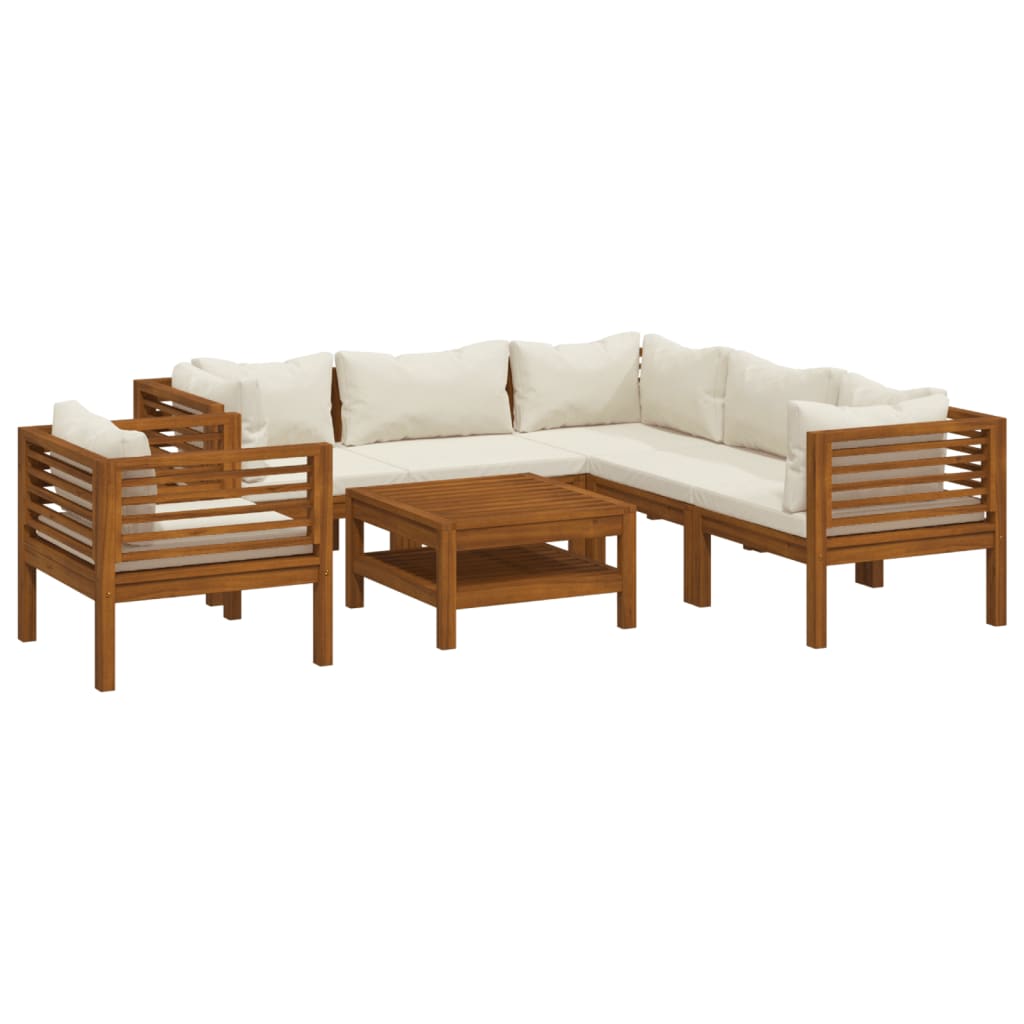 7 Piece Patio Lounge Set with Cream Cushion Solid Acacia Wood