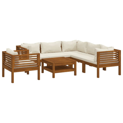 7 Piece Patio Lounge Set with Cream Cushion Solid Acacia Wood