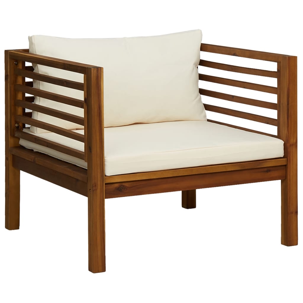 7 Piece Patio Lounge Set with Cream Cushion Solid Acacia Wood