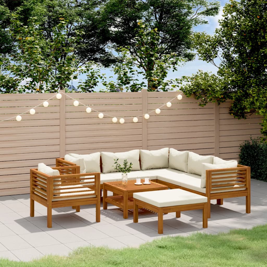 8 Piece Patio Lounge Set with Cream Cushion Solid Acacia Wood
