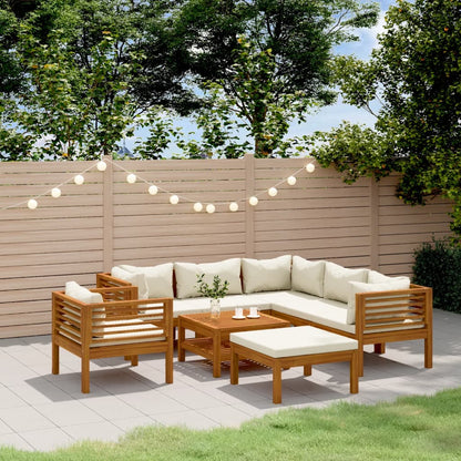 8 Piece Patio Lounge Set with Cream Cushion Solid Acacia Wood