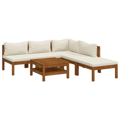 6 Piece Patio Lounge Set with Cream Cushion Solid Acacia Wood