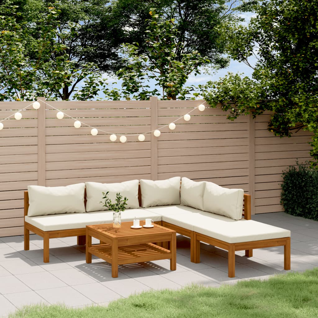 6 Piece Patio Lounge Set with Cream Cushion Solid Acacia Wood
