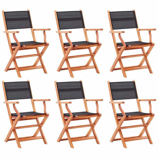 Folding Chairs 6 pcs Black Solid Eucalyptus Wood&Textilene