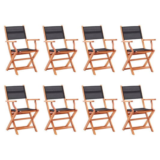 Folding Chairs 8 pcs Black Solid Eucalyptus Wood&Textilene