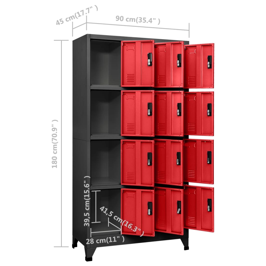 Locker Cabinet Anthracite and Red Steel Large Locker Cabinet