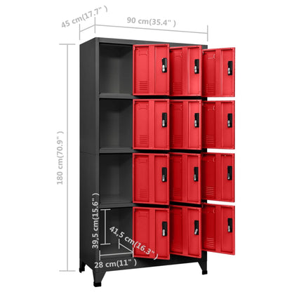 Locker Cabinet Anthracite and Red Steel Large Locker Cabinet