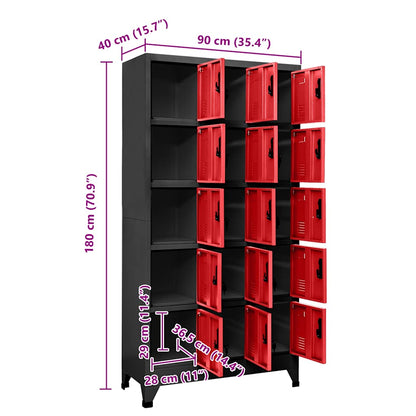 Locker Cabinet Anthracite and Red 90x40x180 cm Steel